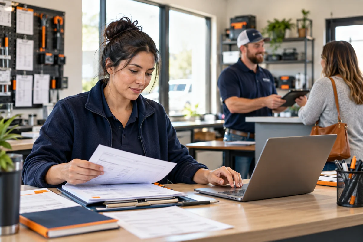 Operations coordinator organizing work orders and customer handoffs