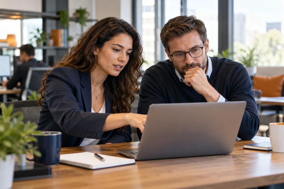 Business manager and specialist testing an AI assistant
