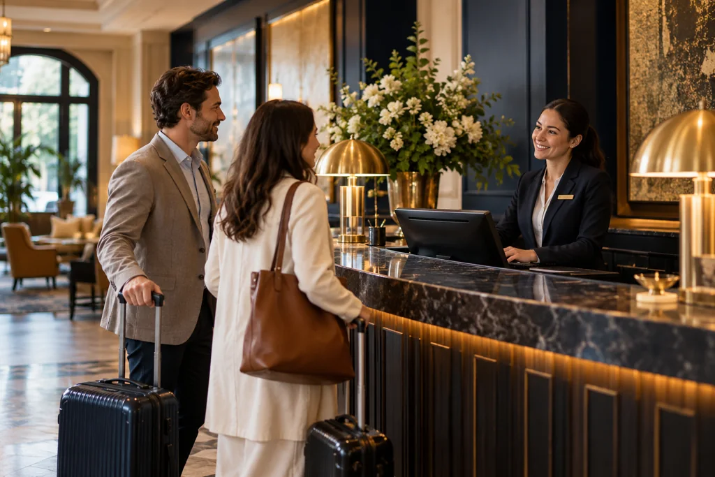 Hotel concierge welcoming arriving guests
