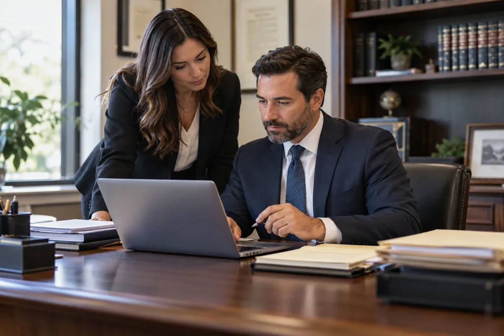 Legal team organizing an administrative client inquiry