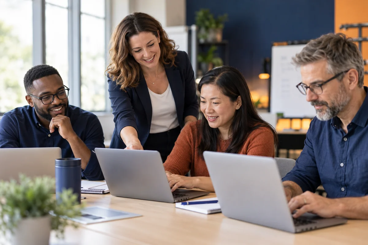 Trainer guiding business staff through practical AI exercises